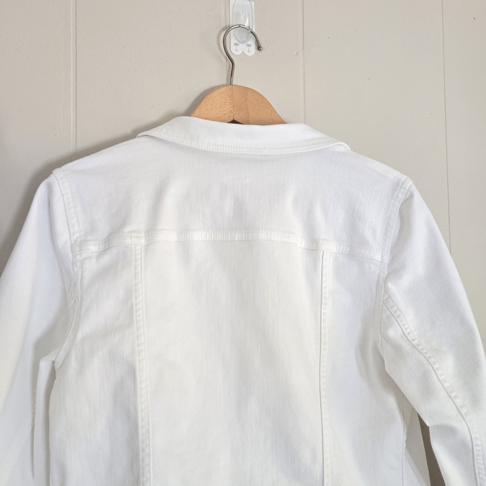 Talbots White Denim Jean Jacket L Petite LP Classic Wardrobe Staple - Picture 5 of 9